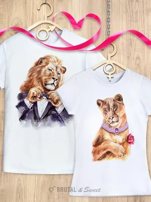 Купить Парные футболки Лев и львица- глянцевое золото по выгодной цене в  интернет-магазине Futbolki в Москве