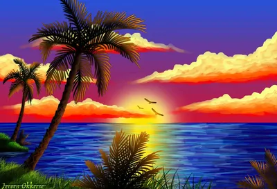 Скачать обои закат, море, пальмы бесплатно для рабочего стола в разрешении  3508x2398 — картинка №503310 | Покраска обоев, Картины с видами природы,  Пейзажи
