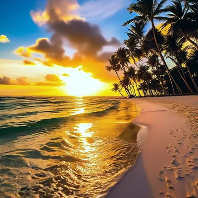Море,пальмы,закат,пляж , эстетично, …» — создано в Шедевруме