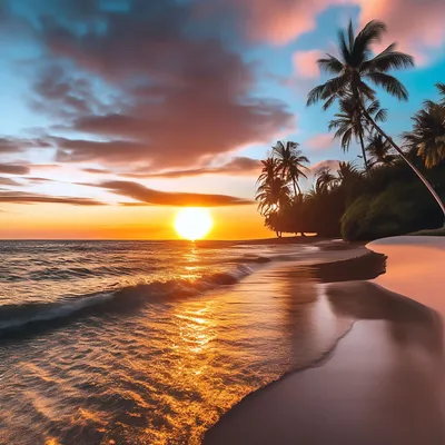 Обои для телефона: пальмы, море, закат