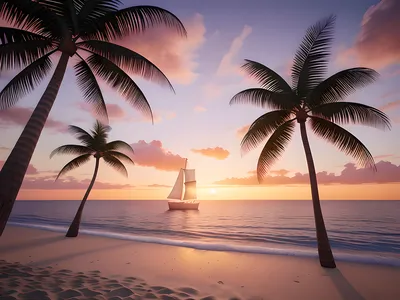 Море пальмы закат - 64 фото