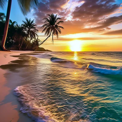 Море,пальмы,закат,пляж , эстетично, …» — создано в Шедевруме