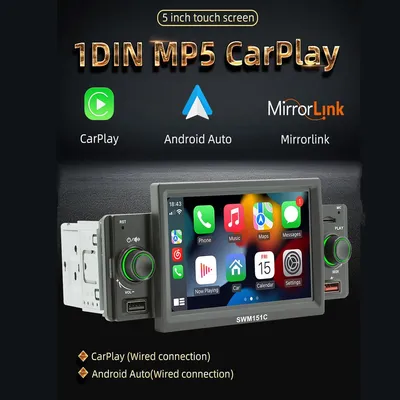 158 Вт 1Din автомобильное радио CarPlay Android Авто 5 дюймов MP5 плеер  Bluetooth Hands Free A2DP USB FM приемник аудио система | AliExpress