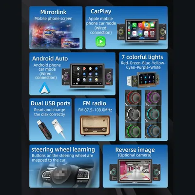 Автомагнитола AMPrime 5 дюймов, мультимедийный MP5-плеер с сенсорным  экраном, Android, с функцией Mirror Link, Типоразмер 1 Din | AliExpress