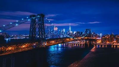 Обои нью-йорк, сша, ночной город, мост картинки на рабочий стол, фото  скачать бесплатно