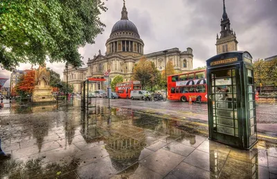 Обои на рабочий стол England, UK, London, St Pauls Cathedral / Англия,  Лондон, лето, собор Святого Павла после дождя, обои для рабочего стола,  скачать обои, обои бесплатно