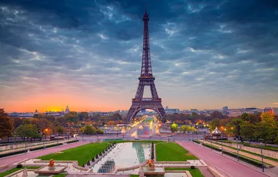 Фото Париж Эйфелева башня Люди Рассветы и закаты Вечер 3840x2400