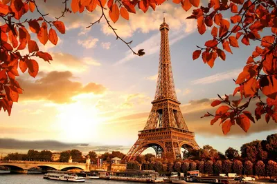 Фото париже Эйфелева башня Франция Небо Вечер Сверху 1920x1080