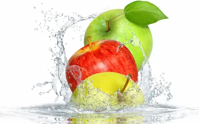 Фон рабочего стола где видно яблоки, фрукты, вода, брызги, макро, полезная  еда, красивые обои, Apples, fruit, water, spray, macro, healthy food,  beautiful wallpaper