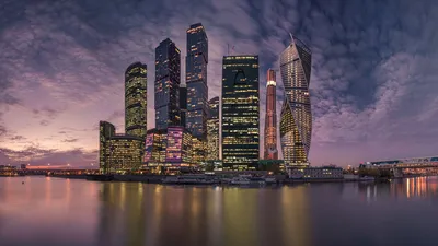 Обои на рабочий стол Москва-сити на фоне вечернего неба, фотограф Валерий  Щербина, обои для рабочего стола, скачать обои, обои бесплатно