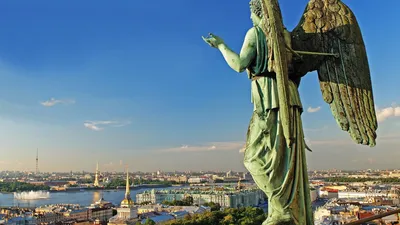 Скачать обои и картинки санкт-петербург, статуя, ангел, город, красота,  пейзаж для рабочего стола в разрешении 1920x1080