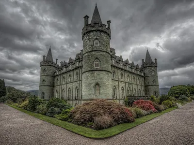 Обои для рабочего стола Шотландия Inveraray Castle, Scotland туч