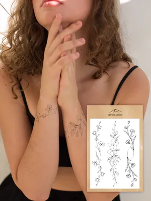 Переводные татуировки временные для взрослых / Браслет на руку / Цветы,  веточки- купить по выгодной цене в интернет-магазине OZON (821363553)
