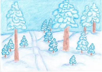 Поэтапное рисование зимнего леса - 72 фото