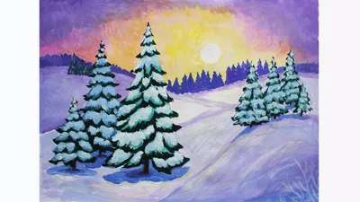 Рисунок на тему зимний лес - 92 фото