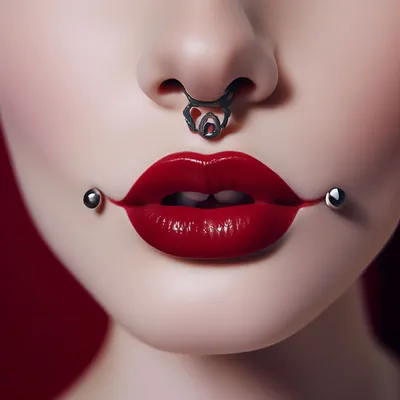 Вертикальный пирсинг губы лабрет в студии пирсинга «Пирсинг Вики» в Москве