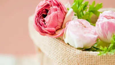 Обои на рабочий стол Вязанное сердце с цветами возле вазы с водой, в  которой стоят живые розы, обои для рабочего стола, скачать обои, обои  бесплатно