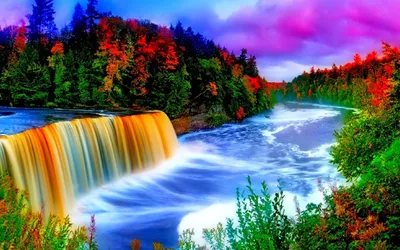 Горы, лес, река, водопад Обои | 1920x1080 скачать обои | Waterfall, Desktop  background images, Desktop wallpaper