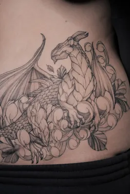 Татуировка женская графика на животе дракон 2831 | Art of Pain
