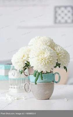 Красивые цветы в вазе на столе на светлом фоне :: Стоковая фотография ::  Pixel-Shot Studio