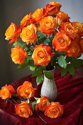 на столе стоит ваза с оранжевыми розами Фон Обои Изображение для бесплатной  загрузки - Pngtree