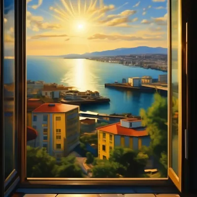 Фотообои с видами из окна и терассы: Фотообои De-Art Вид на море из окна  M5-013