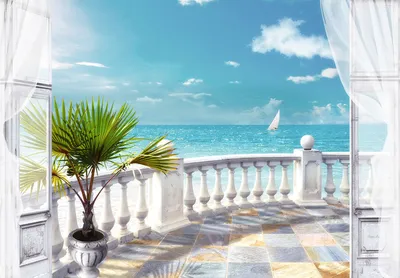 Фотообои флизелиновые 200х260 см Балкон с видом на море купить недорого в  интернет-магазине товаров для декора Бауцентр