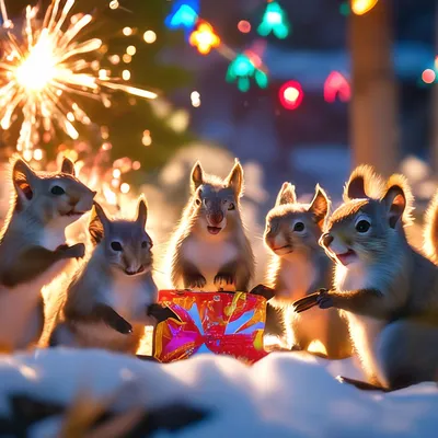 Стая животных встречает новый год. …» — создано в Шедевруме