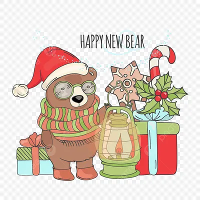 медведь лампа Новый год животных мультфильм праздник карты векторные  иллюстрации набор для печати на ткани и украшения PNG , медведь, животное,  огонь PNG картинки и пнг рисунок для бесплатной загрузки
