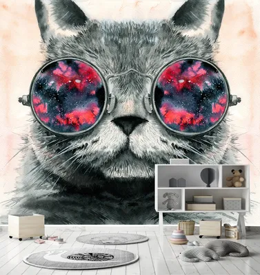 Фотообои Dekor Vinil кот,очки,животные,обои в  спальню,арт,абстракция,стильные фрески,декор  стен,покраска,штукатурка,флизелин | AliExpress