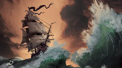 Обои шторм, корабль, море, волны, арт картинки на рабочий стол, фото  скачать бесплатно