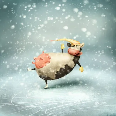 Иллюстрация Корова на льду в стиле 2d | Illustrators.ru