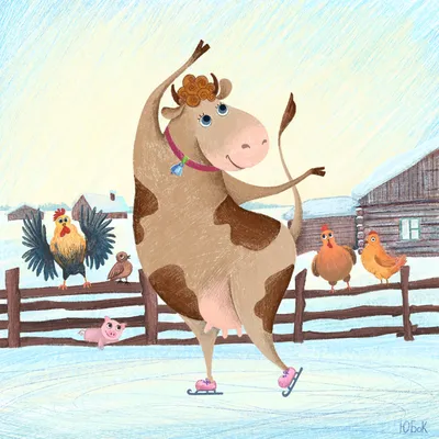 Иллюстрация Корова на льду в стиле персонажи | Illustrators.ru