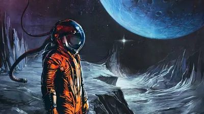 Постер (плакат) Космонавт на велосипеде по Луне, арт.: 05545