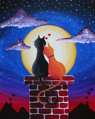 Вышивка по мотивам картины Надежды Соколовой коты на крыше, Страна Чудес.