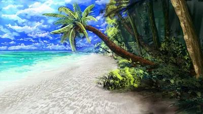 Фон рабочего стола где видно пальмы, пляж, гамак, песок, море, лето, отдых,  красивые обои, Palms, beach, hammock, sand, sea, summer, rest, beautiful  wallpaper