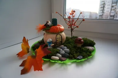 Осенняя поделка в детский сад - Смурфная полянка :) | Осенние поделки, Осенние  поделки своими руками, Поделки