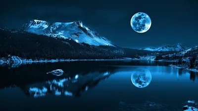Скачать обои и картинки природа, горы, луна, озеро, ночь для рабочего стола  в разрешении 1366x768