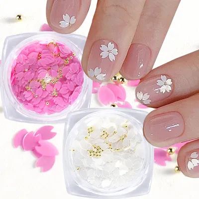 Sakura блестка для ногтей розовый белый цветок вишни цветок лепесток  пайетка стальной шар дизайн DIY очаровательные 3D аксессуары для маникюра  NLYEN01 | AliExpress