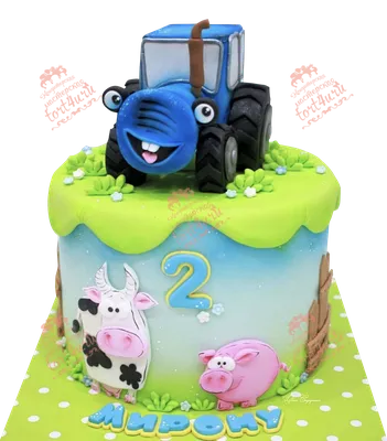 PrinTort Сахарная картинка на торт Синий трактор с днем рождения