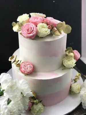 Двухъярусный свадебный торт с розами/015 – купить с доставкой в Москве •  Teabakery