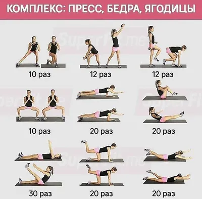 Упражнения для пресса, бёдер и ягодиц | Daily workout, Workout routine,  Belly workout