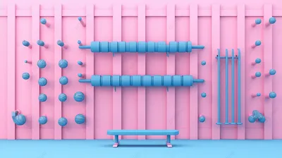 Дуотоновый рендеринг синей шведской стенки для детской спортивной площадки  на розовом фоне, детский фитнес, детский тренажерный зал, домашний спортзал  фон картинки и Фото для бесплатной загрузки