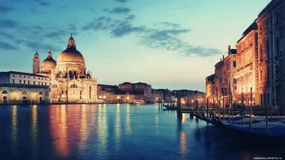 Картинка Венеция ночью, Венеция, Италия, Гранд-канал, Собор HD фото, обои  для рабочего стола
