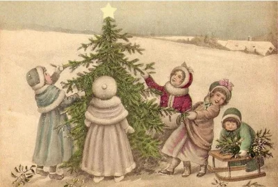 Старинные рождественские открытки и картинки с Рождеством в ретро стиле