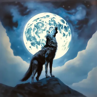 Рисунок волк воет на луну - 72 фото