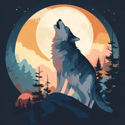 Картина \"Волк воет на Луну \" | Интернет-магазин картин \"АртФактор\"