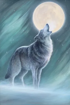 Волк воет на луну со своей семьей - онлайн-пазл